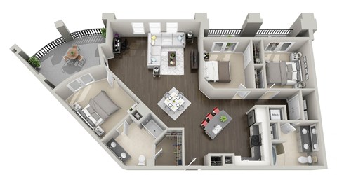Floor plan for 3 beds, 2 baths, 1555 sqft